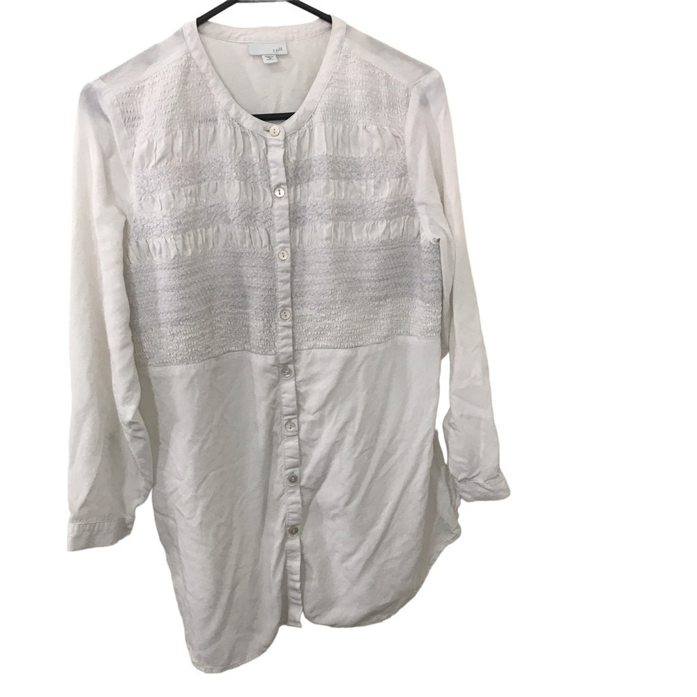 J. Jill white long sleeve ruffle button down blouse